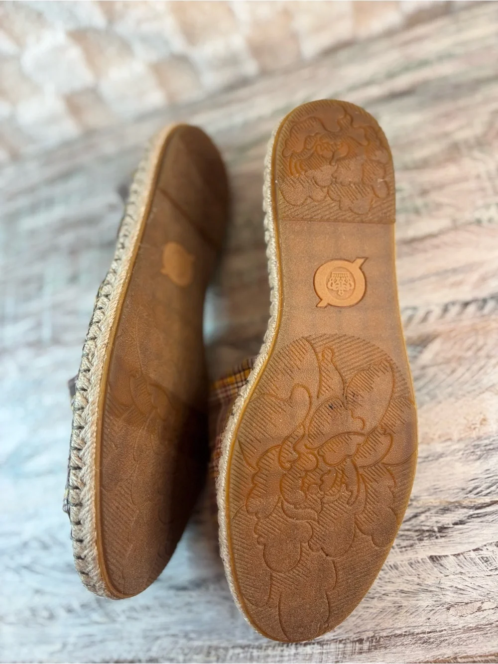 Born Seak Slip on Women’s Plaid Peep-Toe Espadrille Sandals - Yellow/Brown